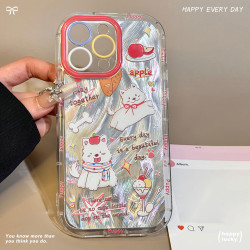 適用蘋果15卡通可愛小狗保護套iphone16彩色鏡頭13防摔羽紗手機殼