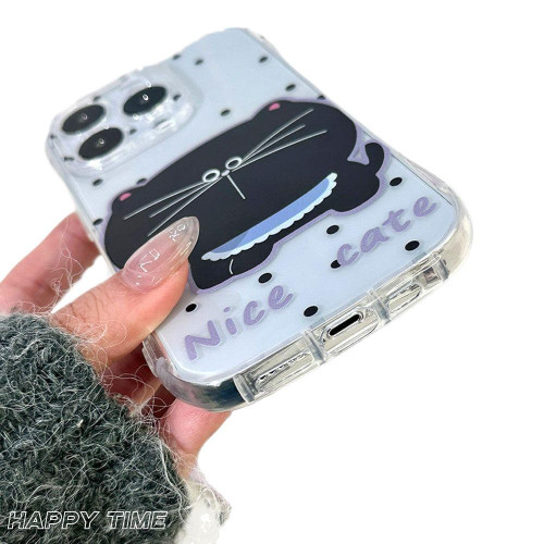 新款波點黑貓帶手鏈貓耳朵手機殼適用iphone16promax蘋果15保護套