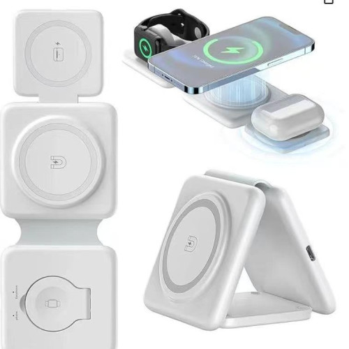 爆款適用於平果手機耳機手錶三合一磁吸無線充電器桌面三折無線充