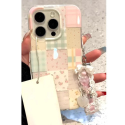 韓系碎花拼接格紋支架16Promax手機殼適用iPhone15Pro雙層14Pro13