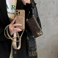 高級電鍍斜背卡包適用蘋果15ProMax手機殼插卡iPhone16pro奢華潮