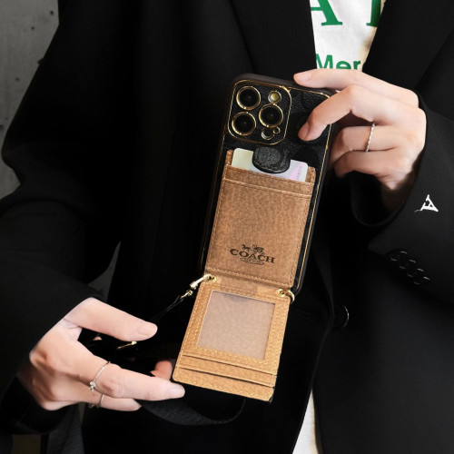 高級電鍍斜背卡包適用蘋果15ProMax手機殼插卡iPhone16pro奢華潮