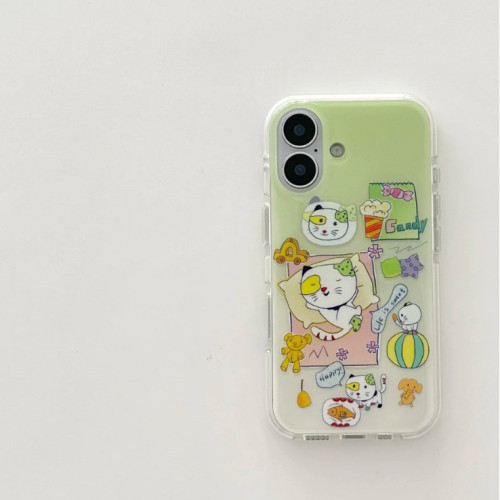 小清新暈染綠色貓咪適用iphone16promax手機殼蘋果15/14/13max女 小清新暈染綠色貓咪適用iphone16promax手機殼蘋果15/14/13max女