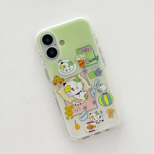小清新暈染綠色貓咪適用iphone16promax手機殼蘋果15/14/13max女 小清新暈染綠色貓咪適用iphone16promax手機殼蘋果15/14/13max女