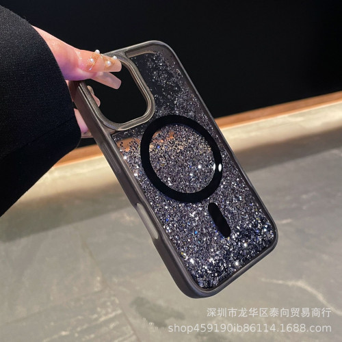 適用蘋果16plus鑽石流沙手機殼iphone15保護套帶磁吸14奢華男女13