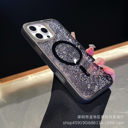 適用蘋果16plus鑽石流沙手機殼iphone15保護套帶磁吸14奢華男女13