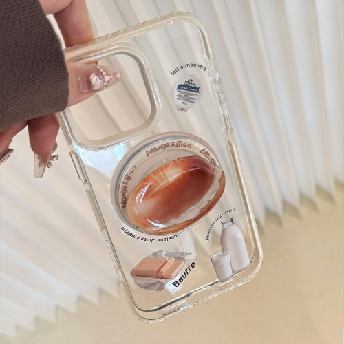 ins奶油貝果支架16pro max透明iPhone手機殼17適用14防摔11小衆軟 ins奶油貝果支架16pro max透明iPhone手機殼17適用14防摔11小衆軟