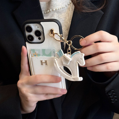 新款插卡+搖搖馬iPhone16手機殼蘋果14荔枝紋真皮手感手機殼適用X