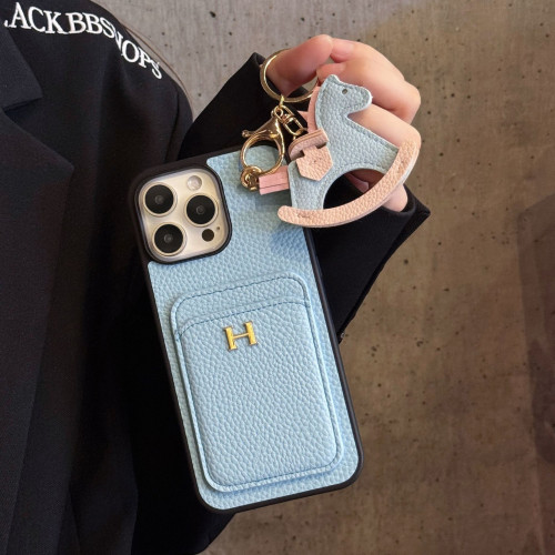 新款插卡+搖搖馬iPhone16手機殼蘋果14荔枝紋真皮手感手機殼適用X
