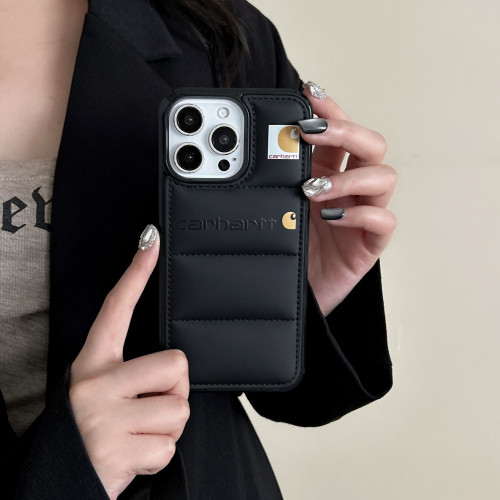 小衆充棉皮質羽絨服蘋果13手機殼iPhone15Pro防摔XR16Pro