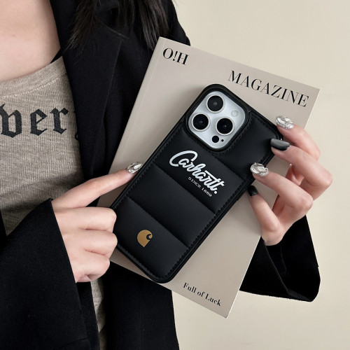 小衆充棉皮質羽絨服蘋果13手機殼iPhone15Pro防摔XR16Pro