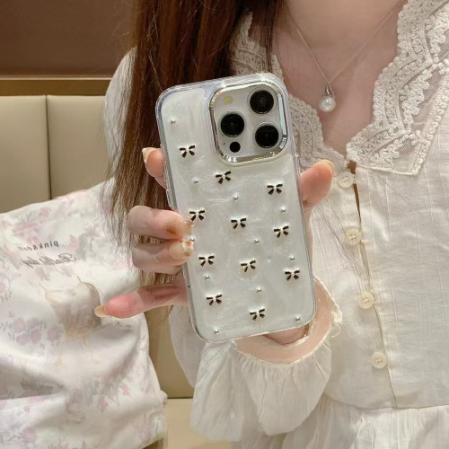 嬭油滴膠黑色蝴蝶結適用蘋果15promax手機殼iPhone13新款16promax