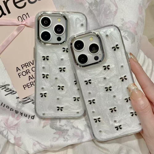 嬭油滴膠黑色蝴蝶結適用蘋果15promax手機殼iPhone13新款16promax