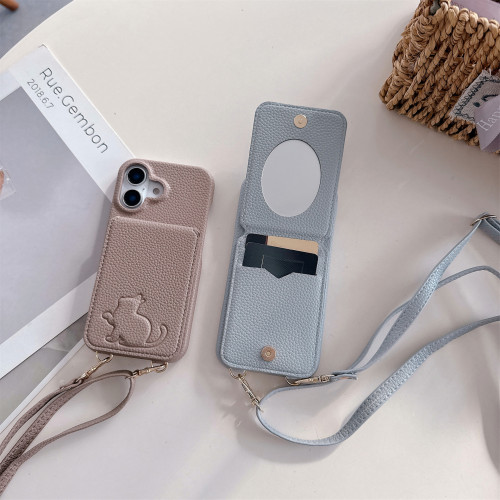 適用iPhone16Pro max斜背手機皮套插卡蘋果16E手機殼翻蓋掛繩卡包