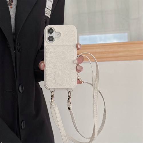 適用iPhone16Pro max斜背手機皮套插卡蘋果16E手機殼翻蓋掛繩卡包