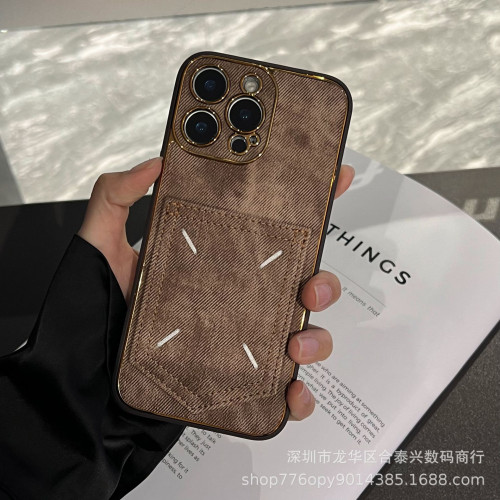 牛仔插卡適用蘋果16手機殼iPhone14promax防摔全包11高級12高檔13