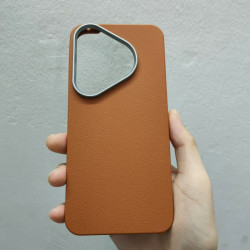 適用華爲pura70pro手機殼素皮荔枝紋電鍍鏡框p70新款大孔直邊軟殼