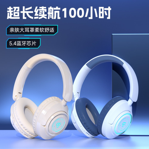 新款國潮發光圖案頭戴式耳機重低音無線藍牙電競聽歌耳機