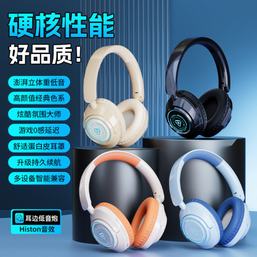 新款國潮發光圖案頭戴式耳機重低音無線藍牙電競聽歌耳機