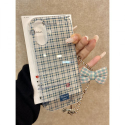 簡約藍格紋蘋果16promax手機殼iPhone15/14輕奢13/12ins風11軟殼