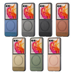 適用MOTO Razr60 Ultra手機殼磁吸簡約皮革moto Razr50保護套