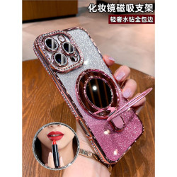 水鑽適用蘋果16promax手機殼新款iPhone15矽膠14女13鏡子磁吸支架