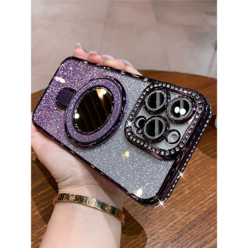 水鑽適用蘋果16promax手機殼新款iPhone15矽膠14女13鏡子磁吸支架 水鑽適用蘋果16promax手機殼新款iPhone15矽膠14女13鏡子磁吸支架