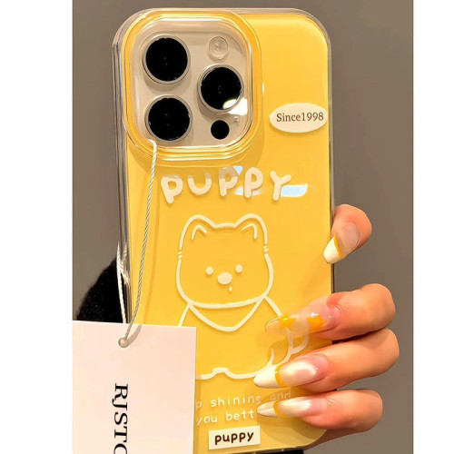 可愛線條小狗適用蘋果16手機殼iphone15保護套14防摔13pro高級感
