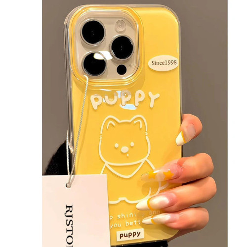 可愛線條小狗適用蘋果16手機殼iphone15保護套14防摔13pro高級感