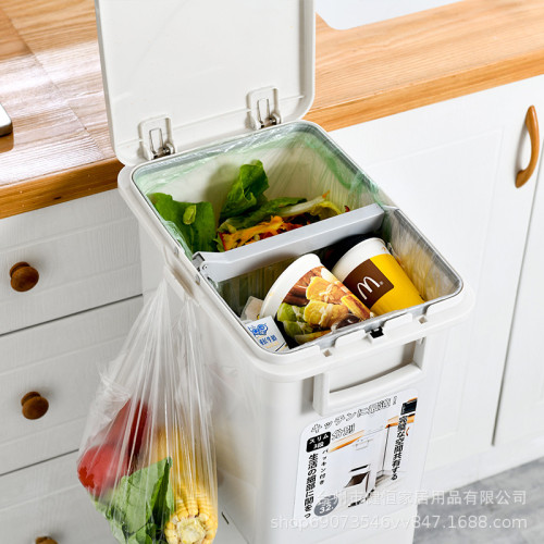 廚房垃圾桶家用高顔值腳踏式乾溼分類帶蓋按壓翻蓋廚餘垃圾桶