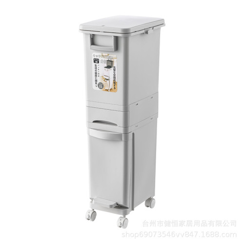 廚房垃圾桶家用高顔值腳踏式乾溼分類帶蓋按壓翻蓋廚餘垃圾桶