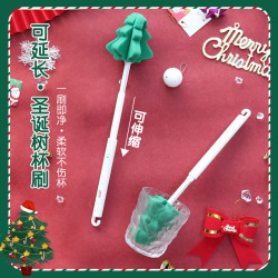 聖誕樹長柄伸縮杯刷母嬰奶瓶刷松樹保溫杯清潔刷禮品