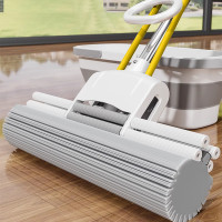 網紅海綿滾輪拖把膠棉拖把家用懶人免手洗拖把對折式吸水拖把