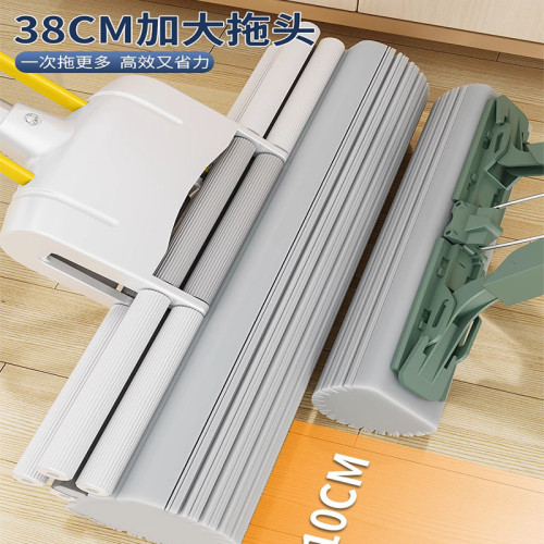 網紅海綿滾輪拖把膠棉拖把家用懶人免手洗拖把對折式吸水拖把