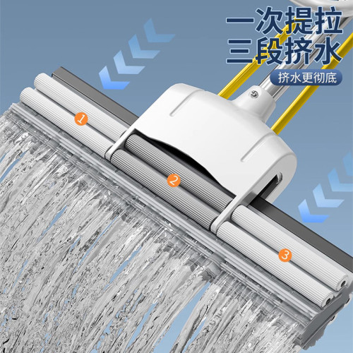 網紅海綿滾輪拖把膠棉拖把家用懶人免手洗拖把對折式吸水拖把