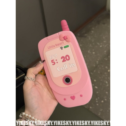 立體粉色翻蓋大哥大化妝鏡蘋果15手機殼iPhone14矽膠13軟12女11潮
