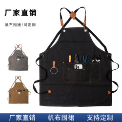 綿加厚帆布防水家用圍裙園藝牛仔工作服奶茶店商用圍裙印