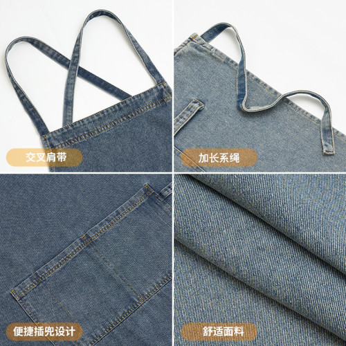 牛仔布圍裙廚房家用日式工裝美甲畫畫咖啡師工作男女圍腰