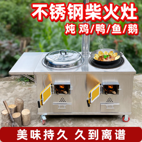 柴火灶家用燒木柴農村不鏽鋼可移動雙灶台室內節能大鍋灶無煙戶外
