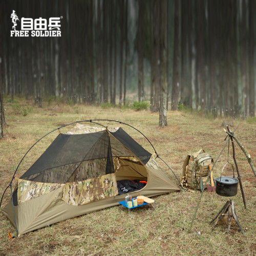 自由兵單人單兵帳篷戶外露營帳篷防雨防曬加厚戰術迷彩公園帳篷