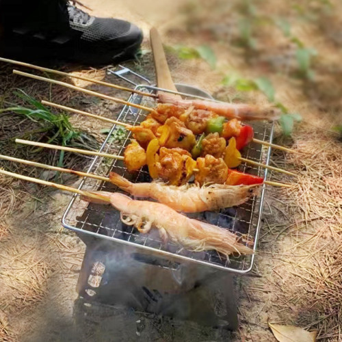 不鏽鋼折曡燒烤爐BBQ戶外野營燒烤架可攜式露營小型火爐迷你木