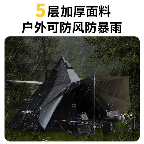 戶外鋁合金八角野營帳篷加厚牛津布印第安金字塔露營野營雙層