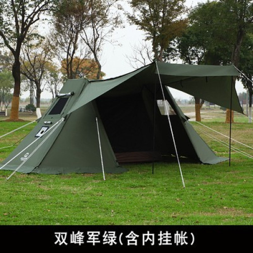露營戶外雙峰天幕塗銀布遮陽篷帳篷煙囪帳野營炊事帳超大防水牛津