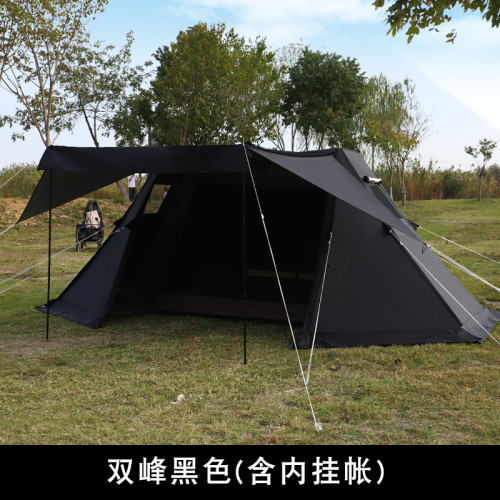 露營戶外雙峰天幕塗銀布遮陽篷帳篷煙囪帳野營炊事帳超大防水牛津