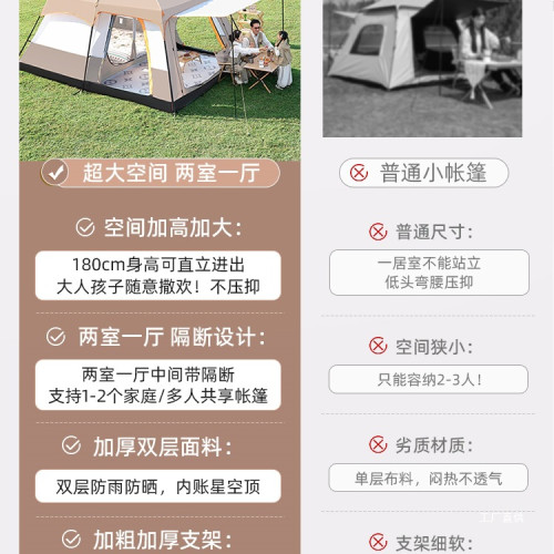 戶外露營大帳篷兩室一廳公園野營用品全套裝備可攜式折曡防曬展馳