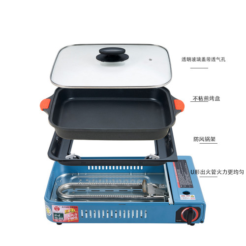 可攜式鴛鴦瓦斯爐烤魚爐煎烤爐烤肉爐戶外雙氣液化氣卡式氣酒店商用