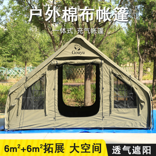 6+6㎡充氣帳篷帶拓展天幕露營地棉布戶外野外過夜秋冬保暖充氣