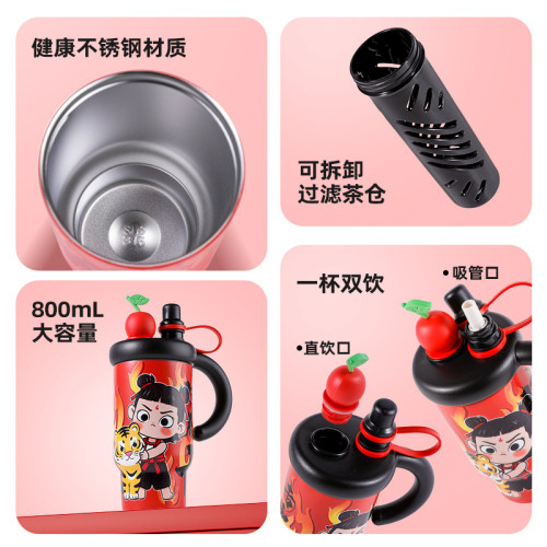 哪吒魔童保溫杯新款高顔值不鏽鋼水杯學生防摔大容量冰霸杯子網紅
