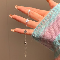 925純銀花朵手鏈女韓版簡約森系甜美小清新小花學生閨蜜手環B6700