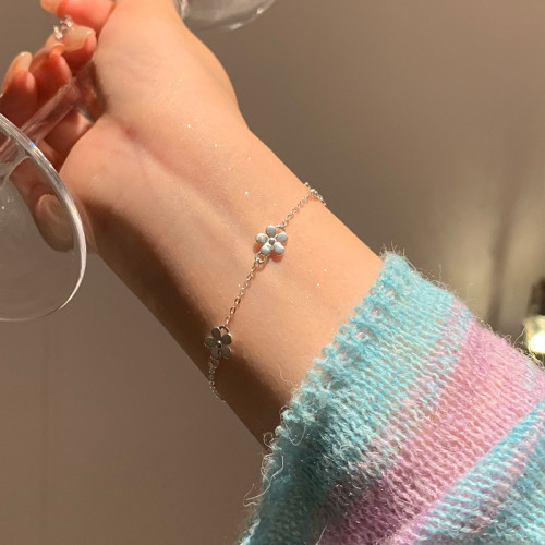925純銀花朵手鏈女韓版簡約森系甜美小清新小花學生閨蜜手環B6700